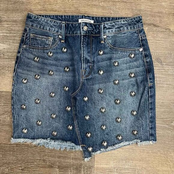 Good American stud asymmetrical jean mini skirt - Picture 1 of 6